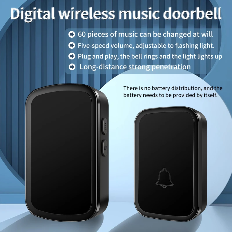 Cacazi Campanello Wireless 60 Ring 5 Volume Pulsante Impermeabile 300M Telecomando Led Light Household A29 Smart Campanello Us Eu Uk