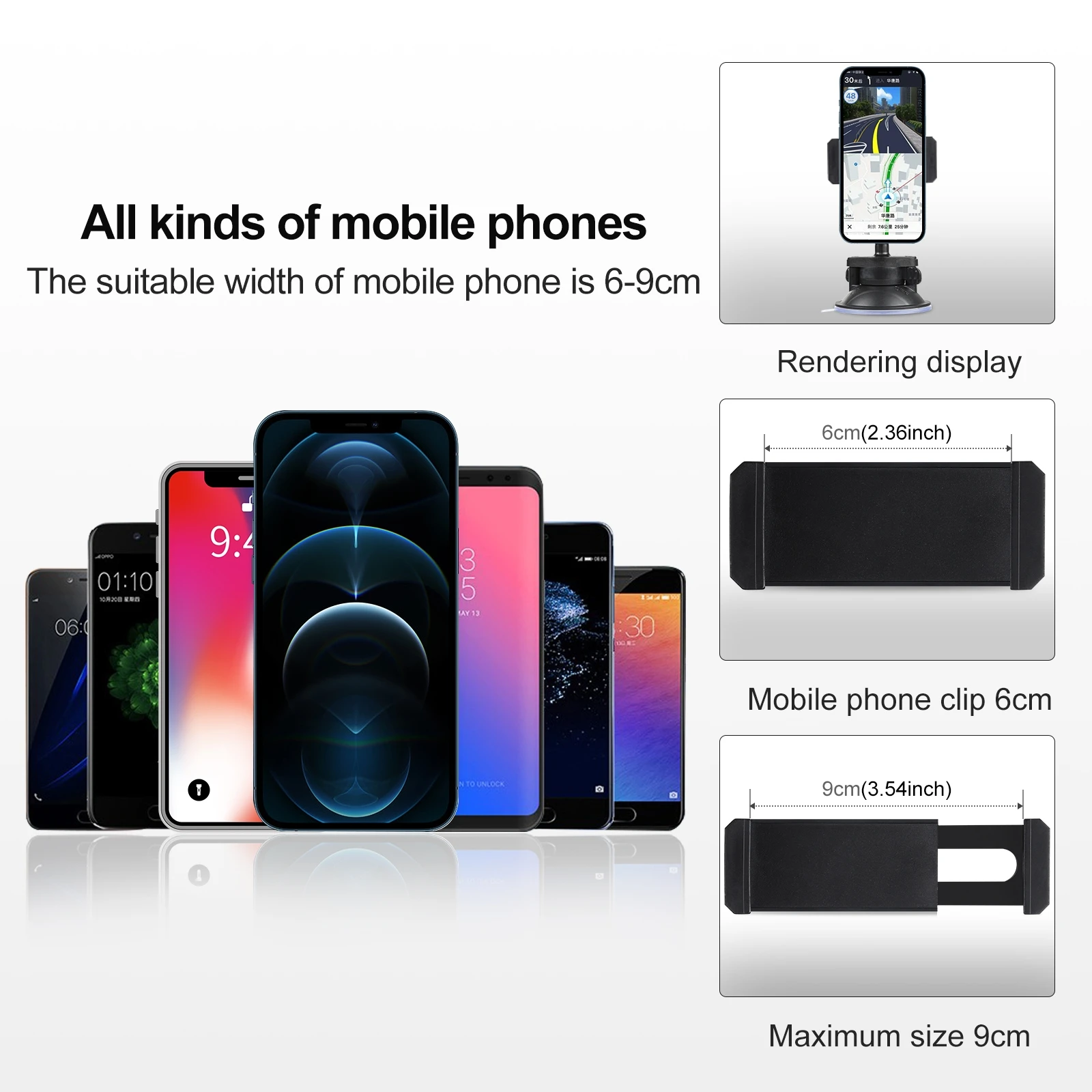 PULUZ Mini Suction Cup Car Holder 360 Degree Rotating Phone Clamp Bracket, Phone Width: 6cm-9cm