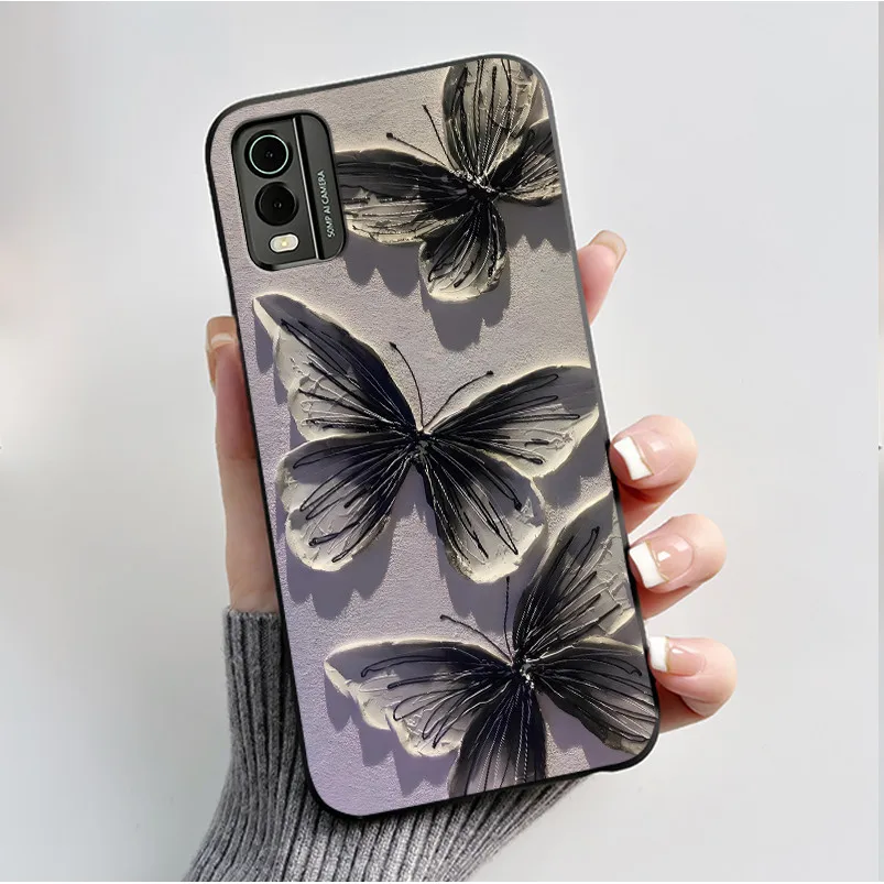 Black Soft Silicone TPU Luxury Fashion Flower Butterfly Phone Case