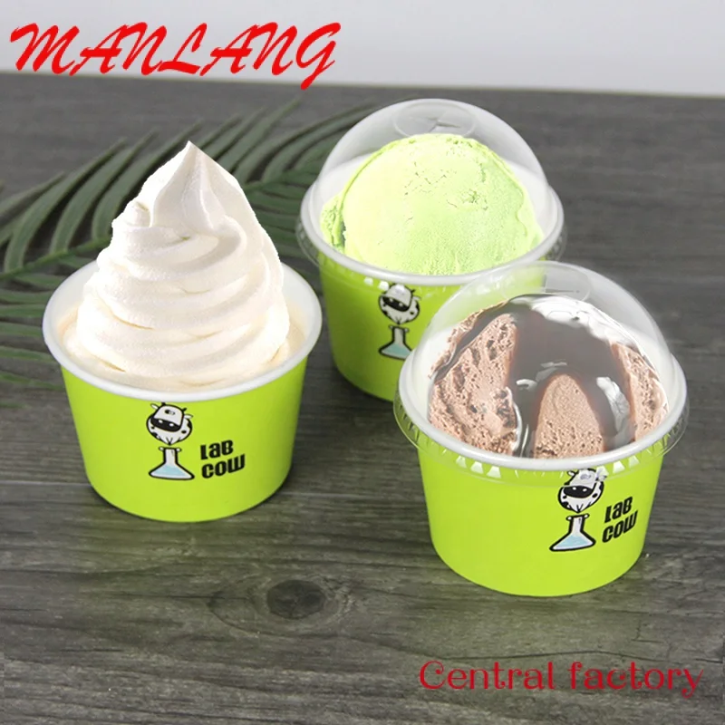 

CustomLow MOQ Customized logo Paper cup for Ice ,dessert bowl with lid,ice cup with lid