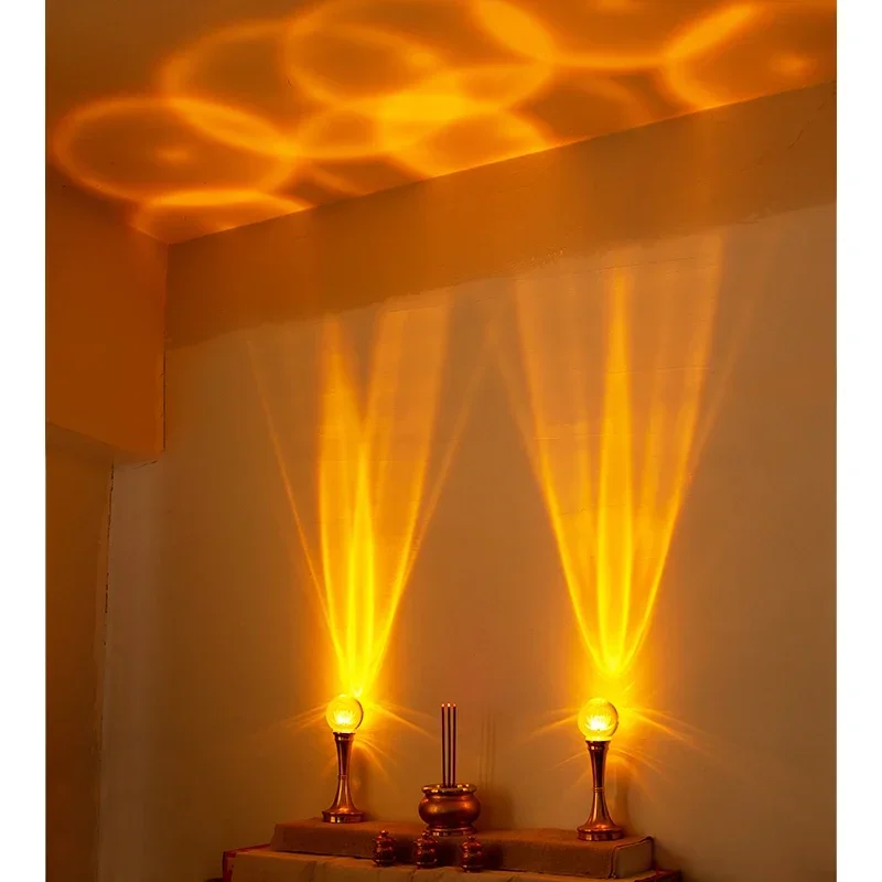 Household Crystal Ball Lotus Lamp, LED Buddha Supply Lamp, Decoration, Feng Shui, Eternal Light of Buddha Hall, Power Plug, 1pcs