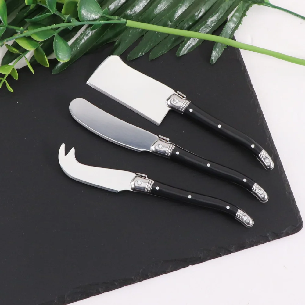 

Jaswehome 3pcs Mini Laguiole Butter Knife Set Stainless Steel Cheese Tools Cheese Slicer Butter Spatula Spear&Cleaver Knife