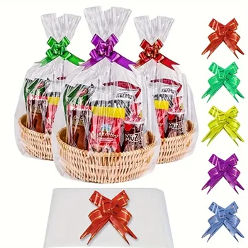 25/50 pct large clear cellophane bag with bow, perfect for gift baskets and gift wrapping Christmas New Year holiday decorations 1