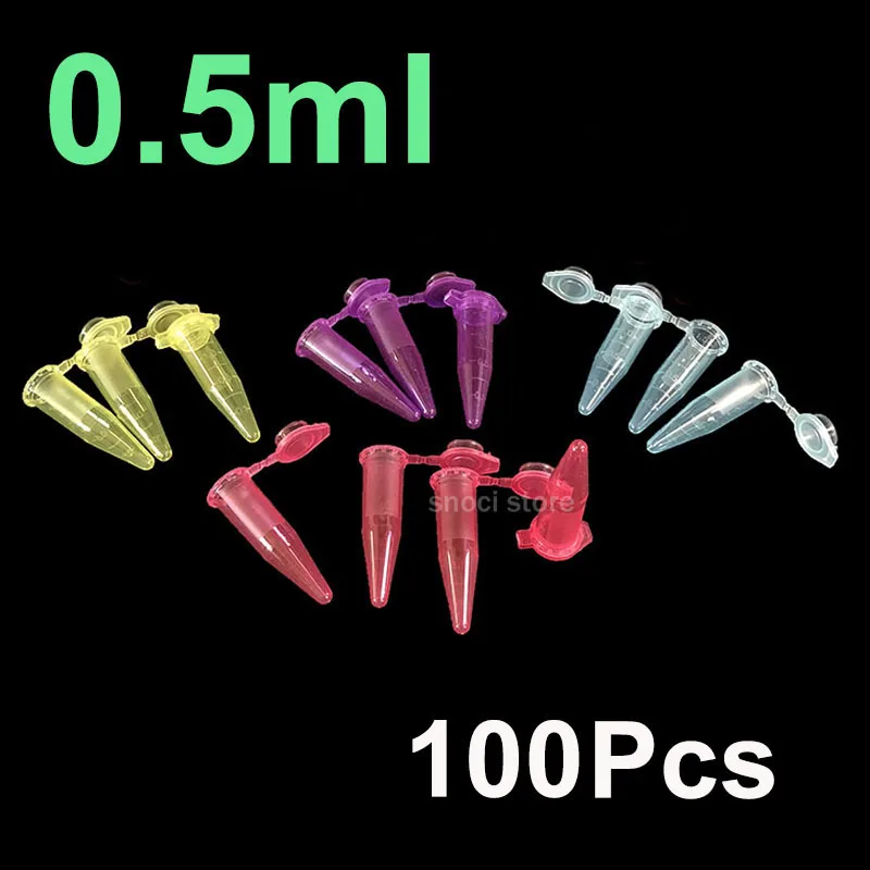 0.5ml tube PP microcentrifuge tube centrifuge color tubes with screw cap plastic cryotube lab test tubes for experiment 100pcs