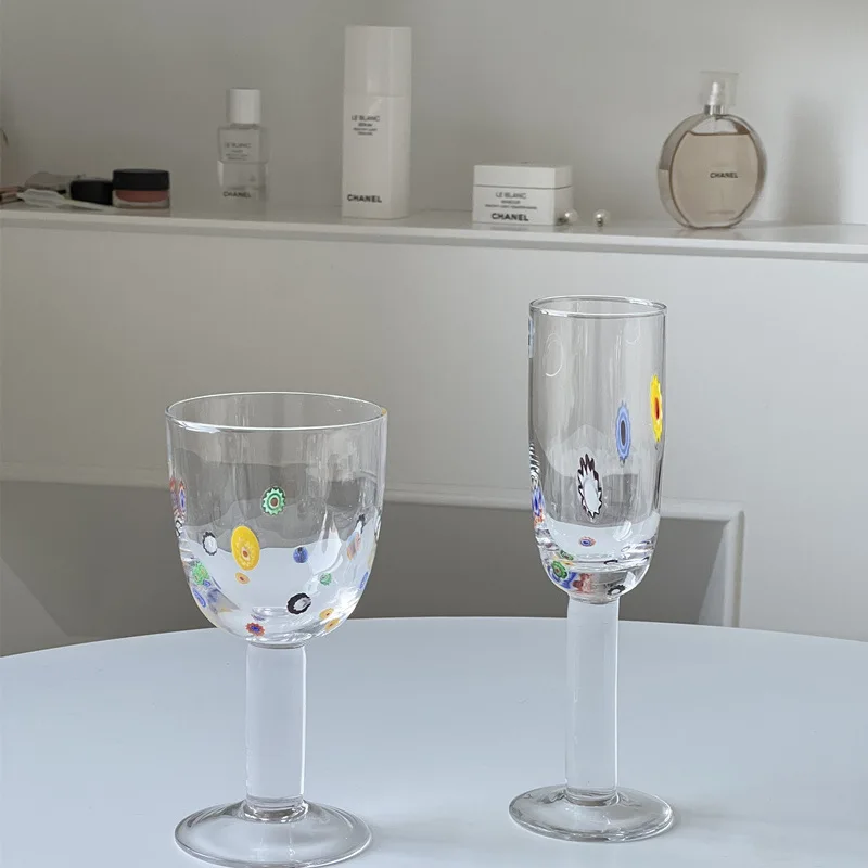 2Pcs Vintage Speckled Goblet Lead-Free Crystal Glass Cup Sparkling Red Wine Glass Champagne Whiskey Cup Holiday Gift Flat Cups glass cup champagne glass