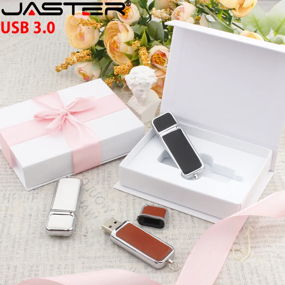 

JASTER Leather USB 3.0 Flash Drives 128GB 64GB 32GB 16GB High Speed Pen Drives Real Capacity Memory Stick Business gift U disk