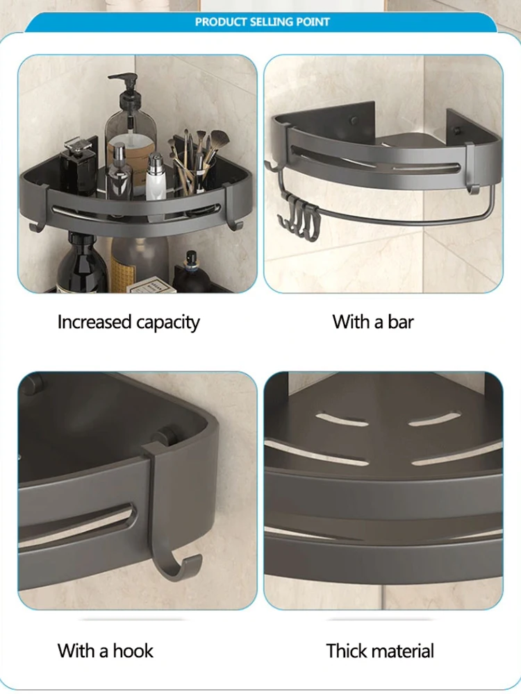 Bathroom Shelves No Drilling With Hooks Shower Corner Storage Racks Organizers Shampoo Holders Wall Mounted Towel Shelves No Drill storage rack shower shelf bathroom storage shelf storage shelf