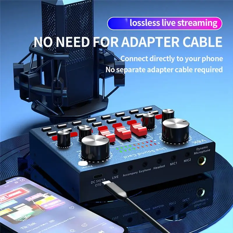 L19-V8K 오디오 USB 외부 사운드 카드 멀티 휴대용 마이크 모바일 폰 컴퓨터용 라이브 방송 사운드 카드