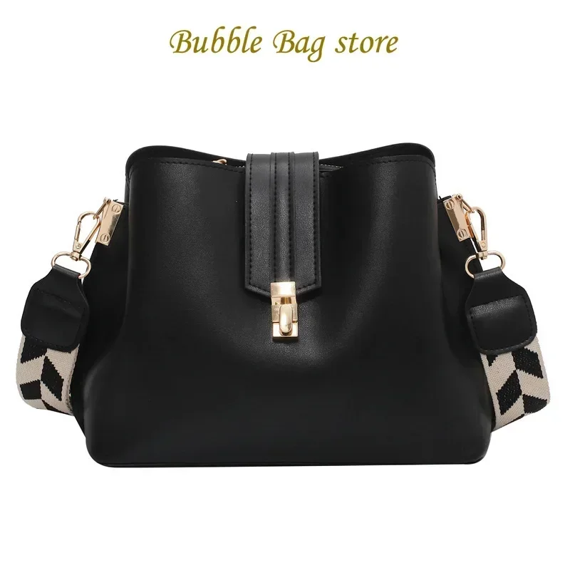 2023 Vintage Simple Small PU Leather Bucket Crossbody Bag for Women 2023 Designer Fashion Lady Luxury Black Shoulder Handbag