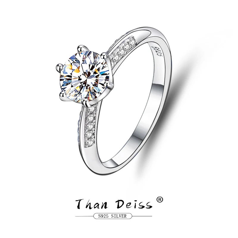

925 Sterling Silver Six Claws 1ct Moissanite Ring For Female European & American Style Light Luxury Engagement Wedding Jewelry