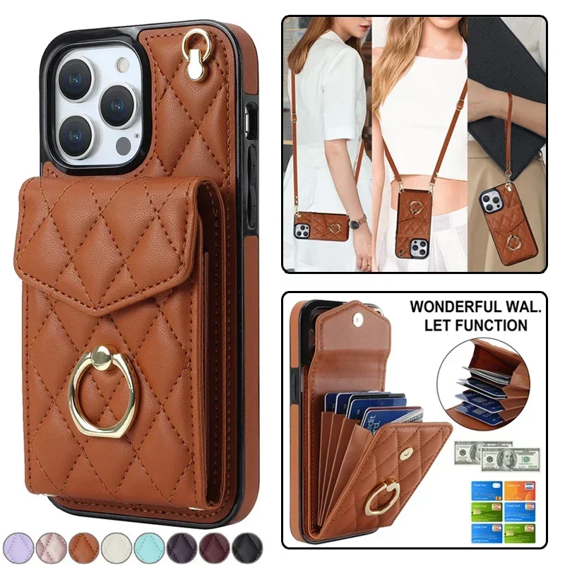 Luxurious Crossbody Lanyard Leather Wallet Phone Case with Cardholder and Flip Cover