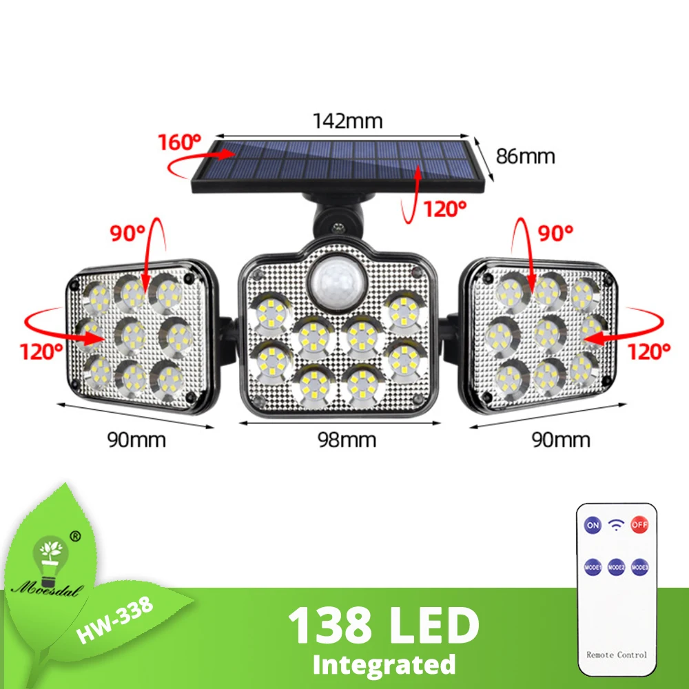 LED Solar Wall Light Outdoor Waterproof Garden Wall Light 3 Working Modes Motion Sensor 270 Wide-angle Lighting Remote Control solar lamp outdoor Solar Lamps