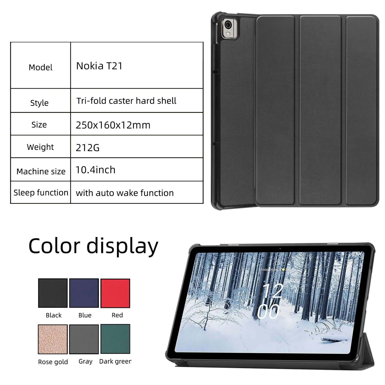 Estojo de Couro pu com Auto Wake Função Stand 10.4 Tablet Cover Flip Case para Nokia T21 T20 8.0 - Imagem 6