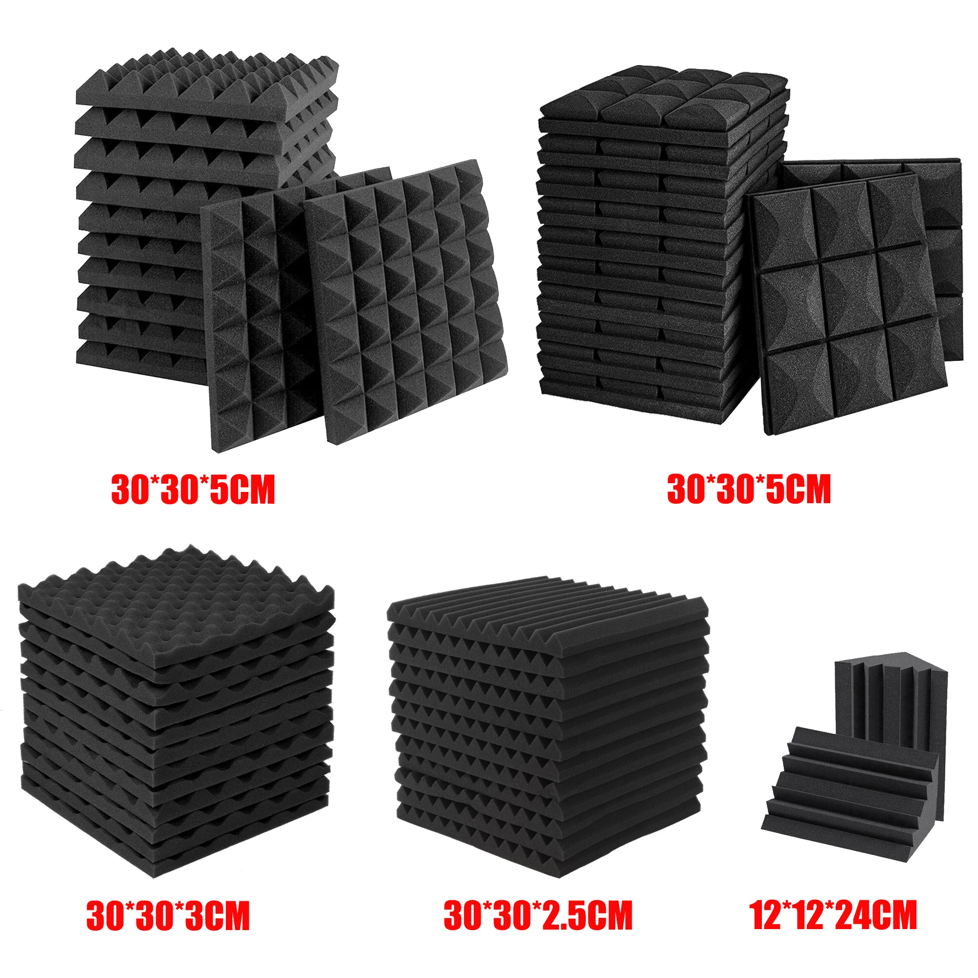 12x 30*30*2.5/30*30*5cm Studio Acoustic Foam SoundProofing Acoustic Panel Sound Proof Insulation Absorption Treatment Wall Panel