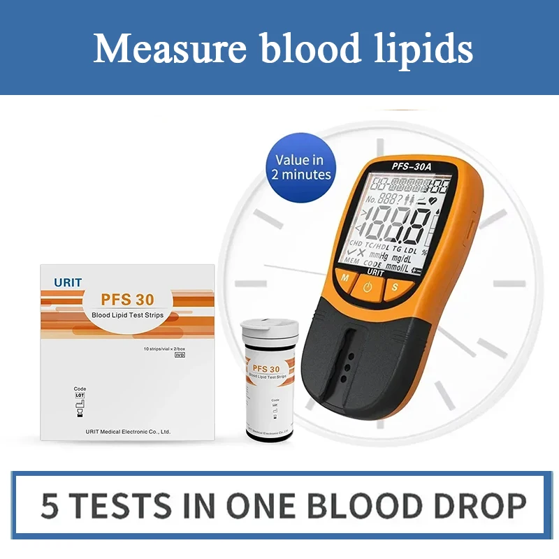 UriT PFS30 Lipid Analyzer 5 IN 1 TC/HDL/TG/LDL Blood Lipid Analyzer Automatic Monitoring Total Cholesterol Triglycerides