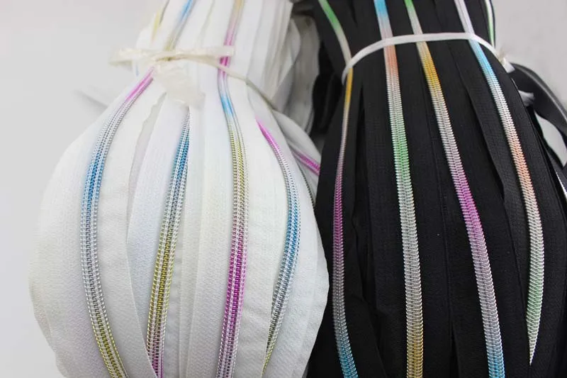 30Yards 5# rainbow nylon teeth zipper,7 kinds colorful No5 plastic zippers for DIY leather bags,clothing pants making