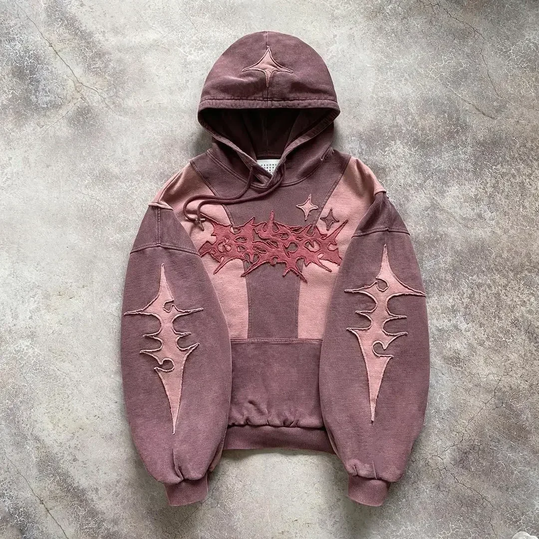 thumbnail image 1 of Sudadera con capucha de estilo Harajuku para mujer, con bordado geométrico, empalme gótico, Y2k, sencilla, para uso diario, con patrón suelto, informal, para hombre, 1 of 5