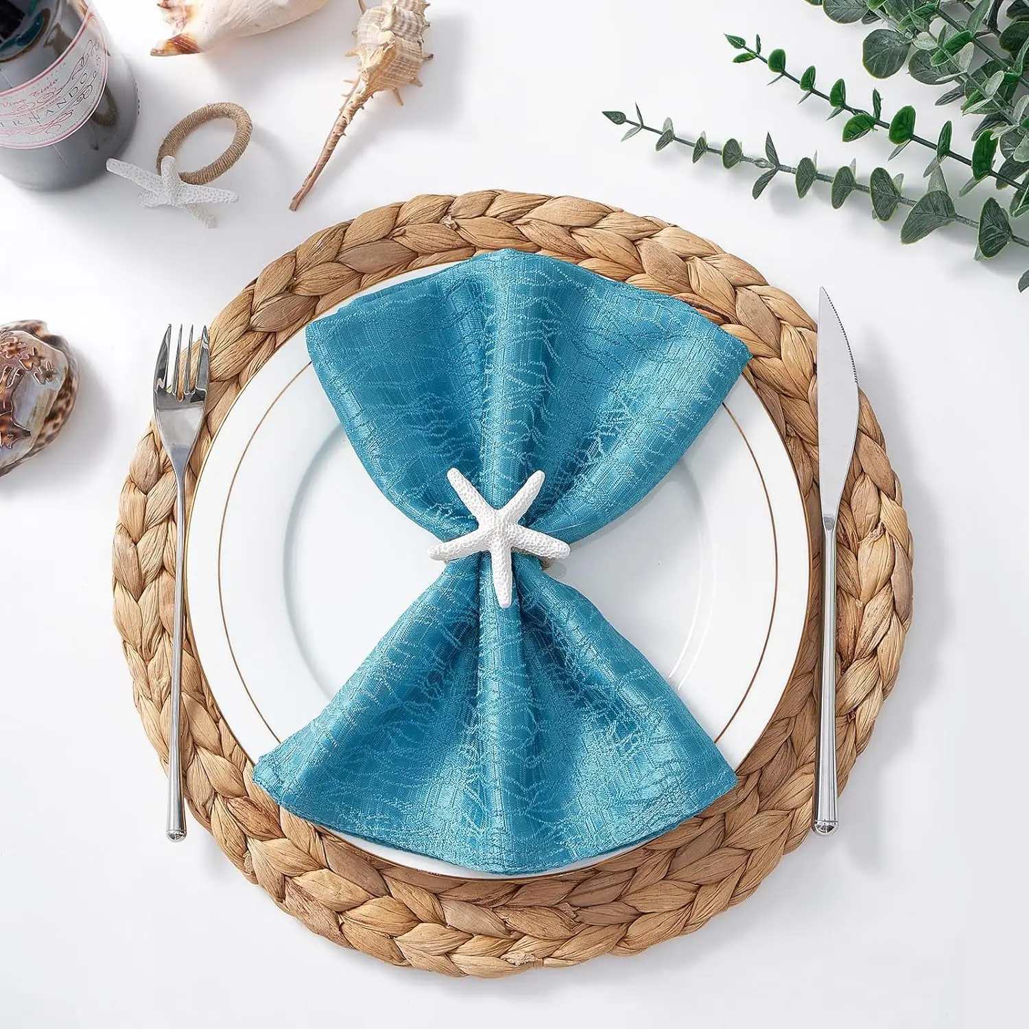 6/1PCS Napkin Rings Starfish Napkin Rings for Table Decor White Sea Star Ring Holders for Coastal Decor Beach