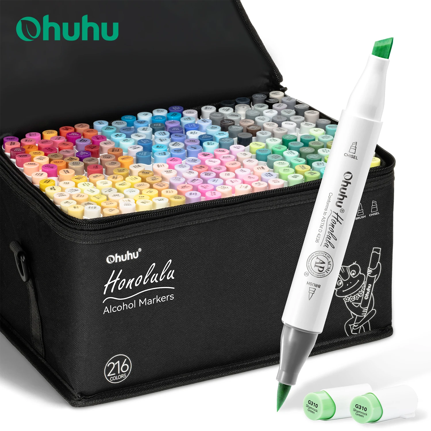 Ohuhu ホノルル 216 色マーカーペンセットアルコールアート