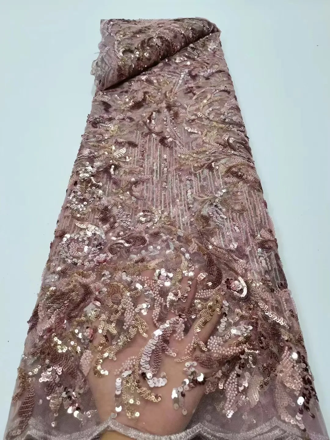 

Fashion French Mesh 3D Flowers Embroidery Bead Lace Fabric With Sequins African Nigerian Fabric For Wedding Dress