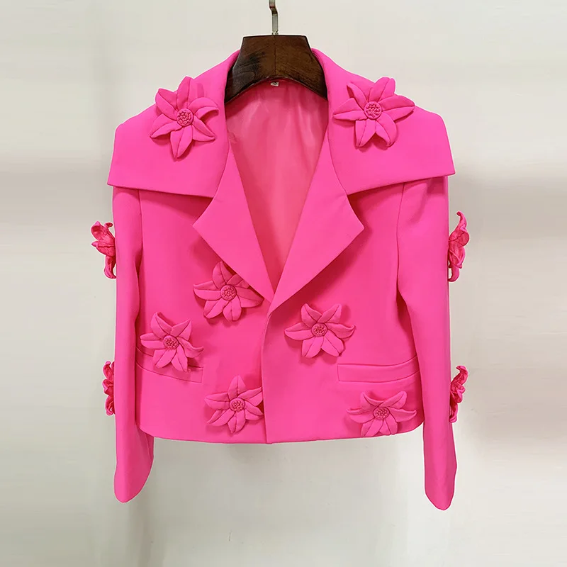 

2023 new women star fashion fluorescent powder series heavy industry three-dimensional flower decoration short Blazer