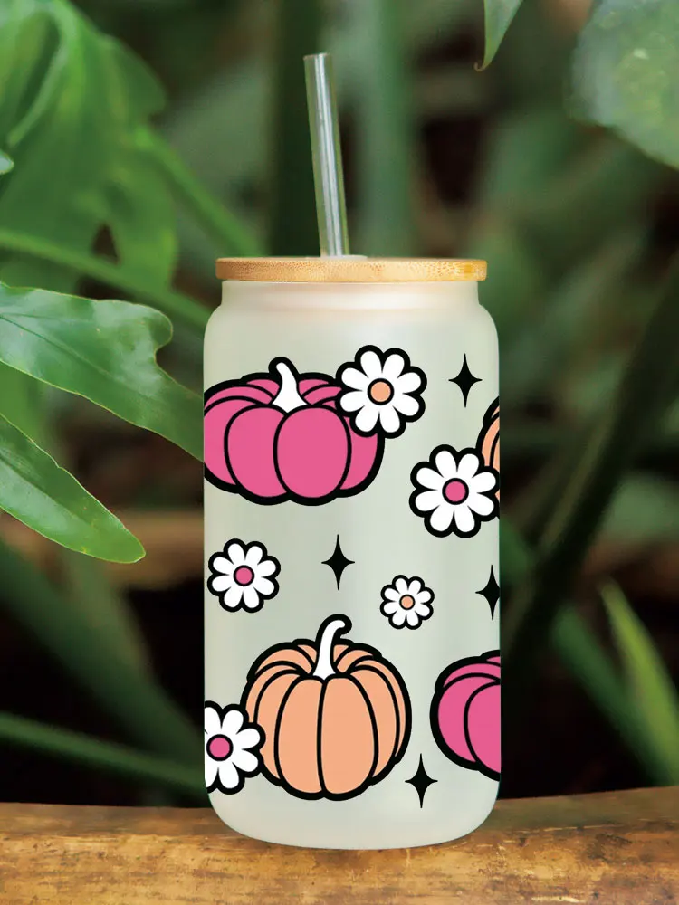 Halloween Spooky UV DTF Cup Wrap Transfers Stickers Waterproof 16oz Glass Wrap D5534