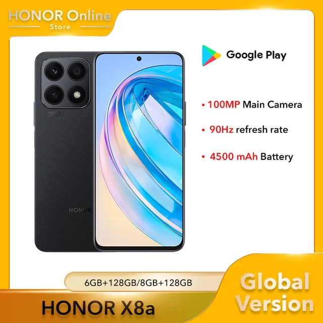 Smartphone HONOR X8a: Procesador MediaTek Helio G88 (hasta 2.0 GHz),  Memoria RAM de 8GB, Almacenamiento de 256GB, Pantalla LED Multi-Touch de  6.7 FHD+, Bluetooth, Wi-Fi, Cámara Principal de 100MP, Android 12. Color