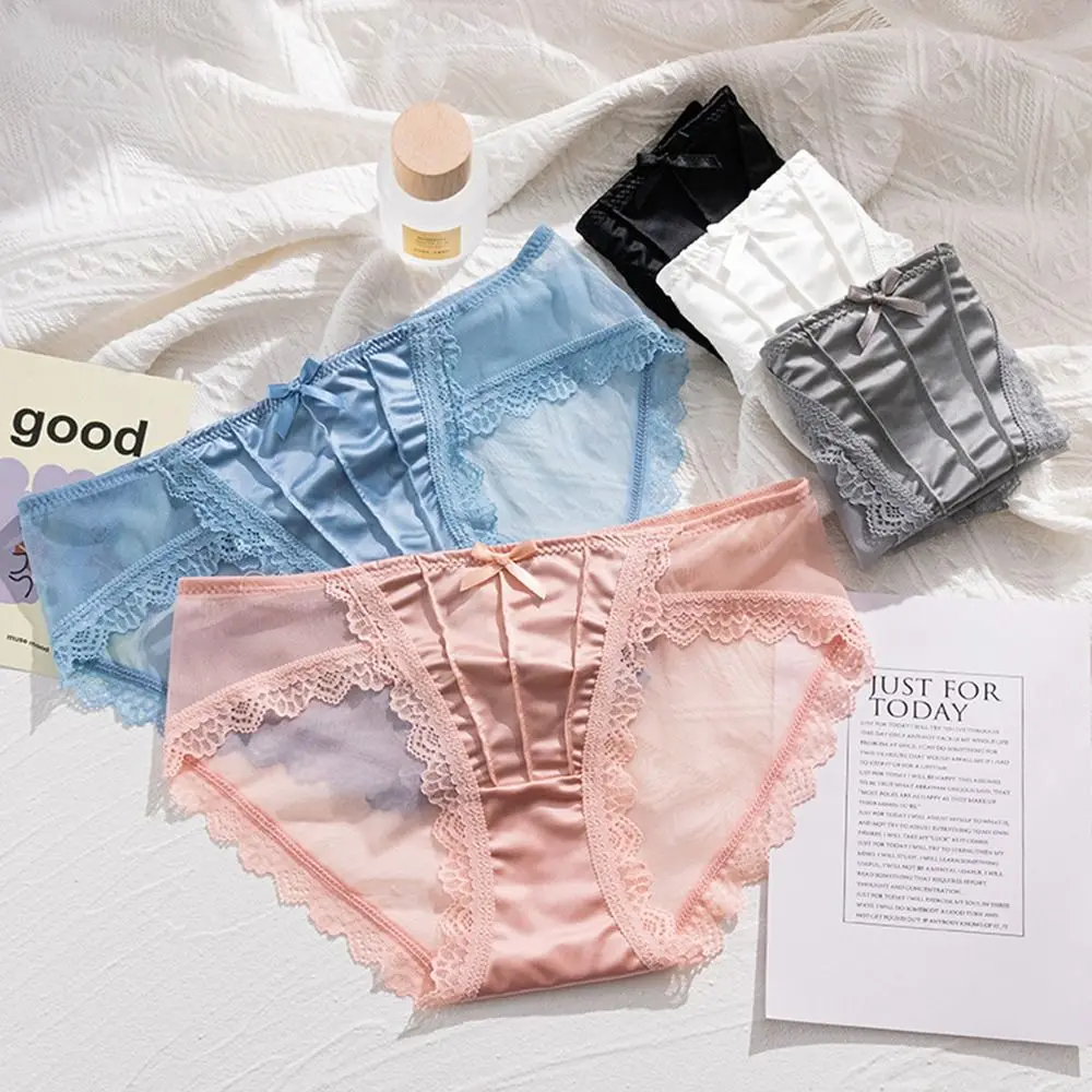 

Satin Underwear Cotton Crotch Lace Underpants Briefs Traceless Panties Ice Silk Panties Female Lingerie Women Thong