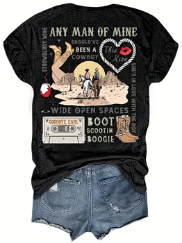 Western Country Music Women's Tee - Cowboy Retro Graphic Black Top 1
