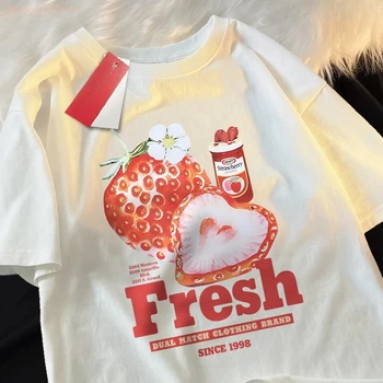 Strawberry 1998 Tshirts Women Comfortable Casual T Shirt Couple T Shirts Crewneck T-Shirt Graphic T Shirts Harajuku Personality 1