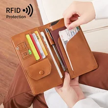 다기능 여권 거치대 커버 지갑, 여행 필수품 RFID 차단 가죽 카드 케이스, 동전 주머니 여행 액세서리