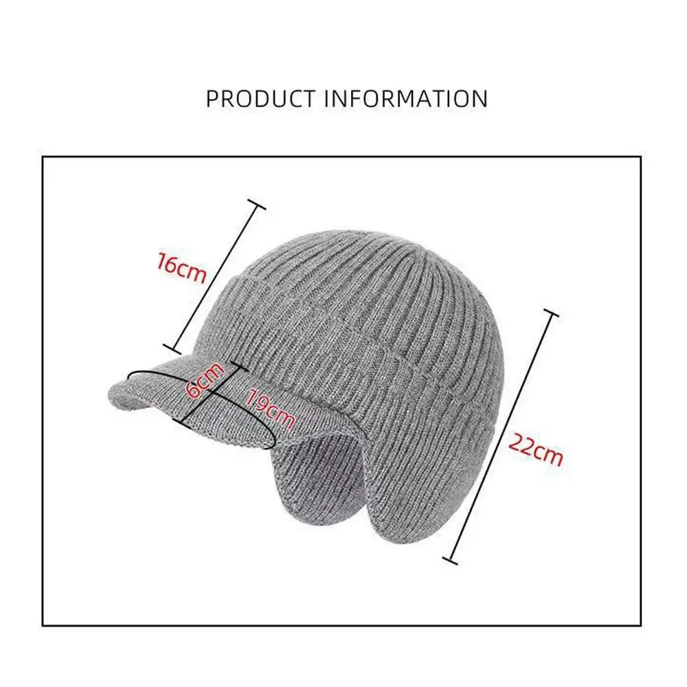 Short Brim Ear Protection Men Knitted Cap Winter Warm Ski Earflap Hat Cycling Outdoor Beanies Hat