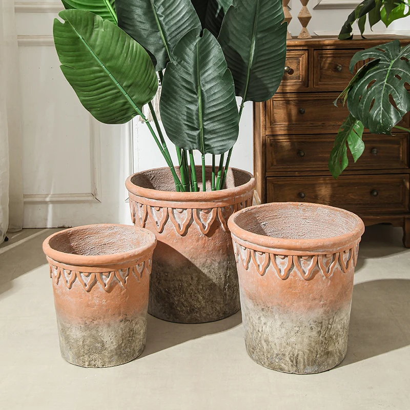 

Цветочные горшки в европейском стиле ретро, красная керамика, цемент для домашнего сада, зеленые растения, горшки для комнатных растений, украшение для сада