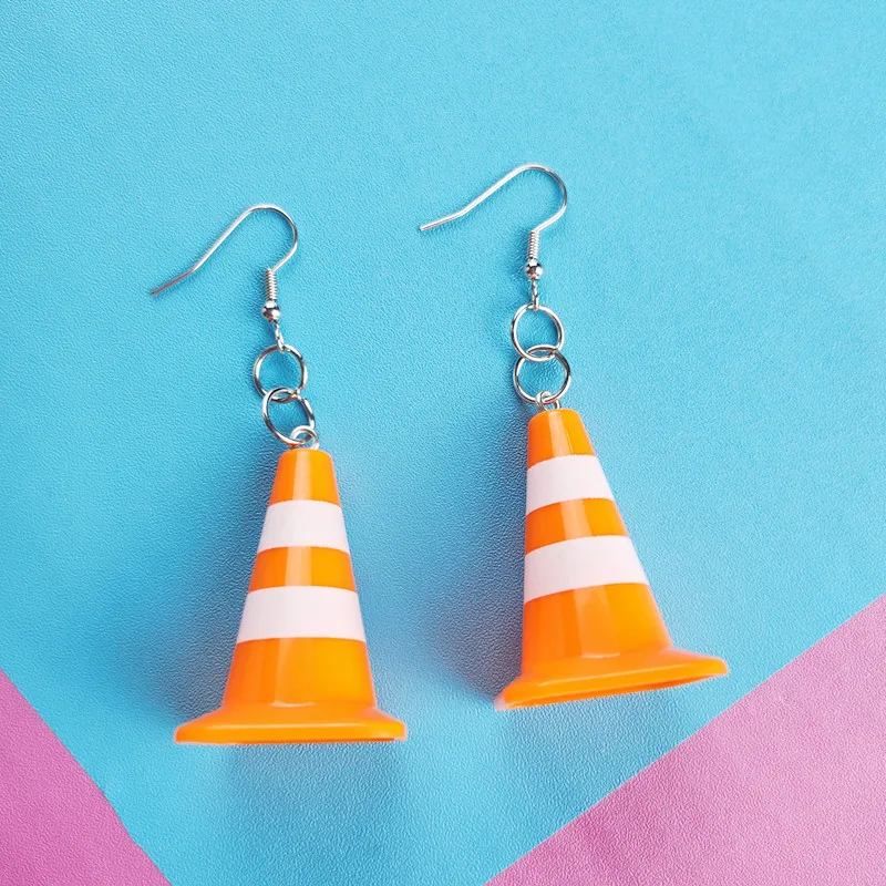 Unique Orange Traffic Cone Safety Design Novel Earring Keychain - The Perfect Gift for A Friend!