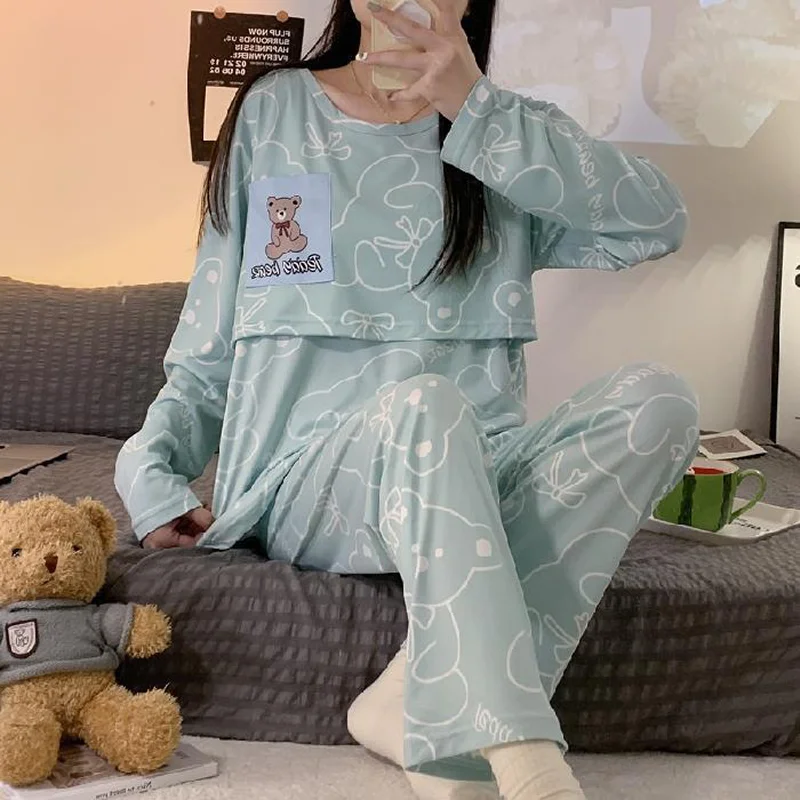 New Monthly Clothing 2-Piece Spring And Autumn Maternity Pajamas Summer Breastfeeding Suit Breastfeeding Pajamas Homewear 6