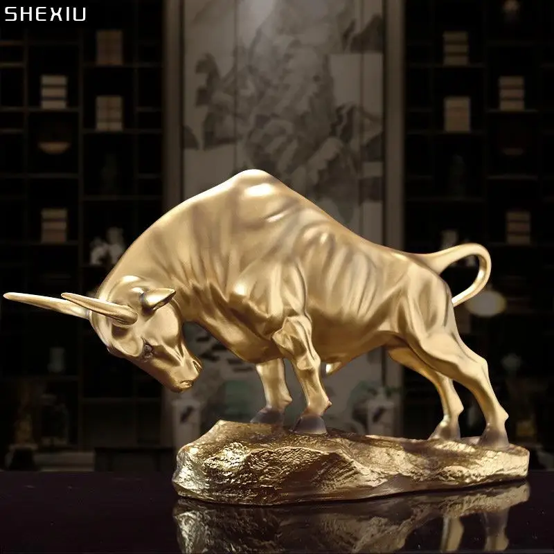 

Creative Golden Bull Sculpture Desk Decoration Ornaments Gold-plated Lucky Cattle Statue Resin Crafts Room Aesthetics Decor