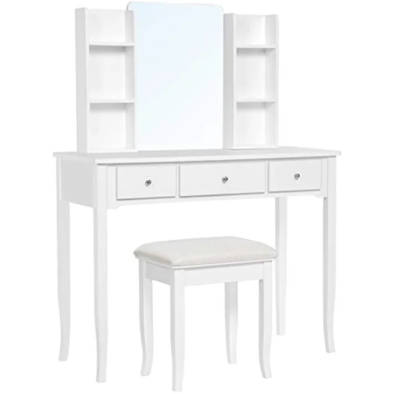 

VASAGLE Vanity Set Makeup Dressing Table with Mirror, Cushioned Stool, for Bedroom, 38.6 x 15.9 x 52.6 Inches, White