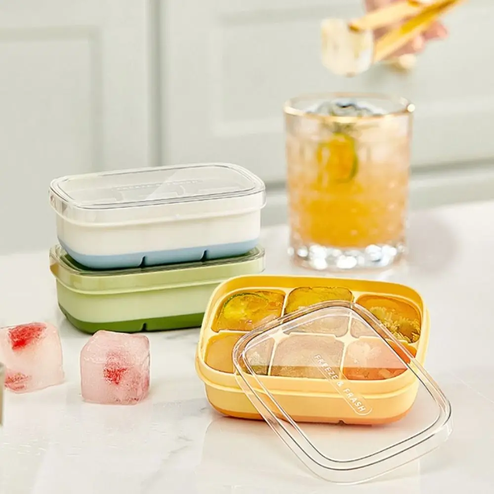 6 Grids Ice Cube Mold with Lid Easy To Release Freezer Ice Tray DIY Tools Maker Cube Storage Box