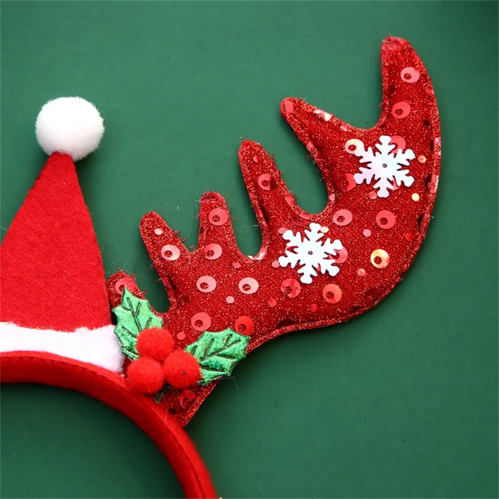 New Years Christmas Hair Hoop Xmas Elk Horn Bell Sequin Headband Merry Christmas Decoration Party Festival Supplies Kid Gifts