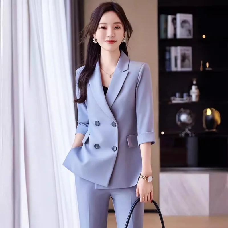 

Business Suit Women's Summer Fashion New Korean Style Lightly Mature Goddess Temperament Purple Thin Blazer Overalls