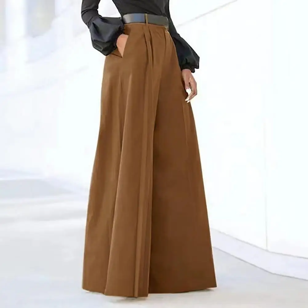 Long Pants Elegant High Waist Wide Leg Pants with Pockets for Women Solid Color Flared Trousers Ideal for Workwear Commuting new denim washed with multiple pockets design workwear pants casual pants women