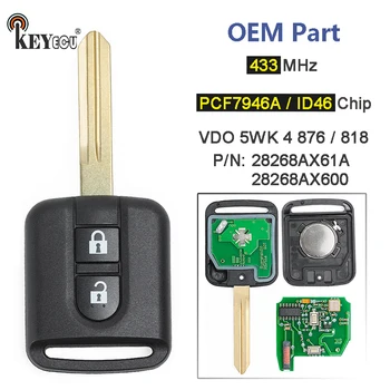 Keyforkess 433MHz ID46 PCF7946A Chip 5 wk4 876 / 818 portachiavi a distanza per Nissan Qashqai Elgrand X-TRAIL Navara Micra K12 nota Cabster