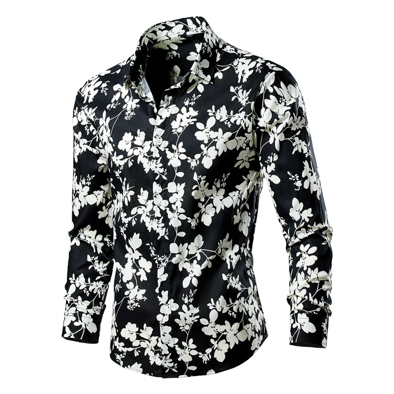 

2023 Fashion Spring Summer Flower Printed Mens Shirt Casual Long Sleeve Shirts Male Slim Fit Mens Office Shirt Plus Size M-5Xl
