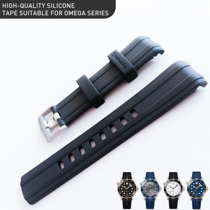 Watch Band For Omega SEAMASTER 007 PLANET OCEAN AT150 Pin Clasp Watch Accessories Men Rubber Watch Bracelet Silicone Watch Strap