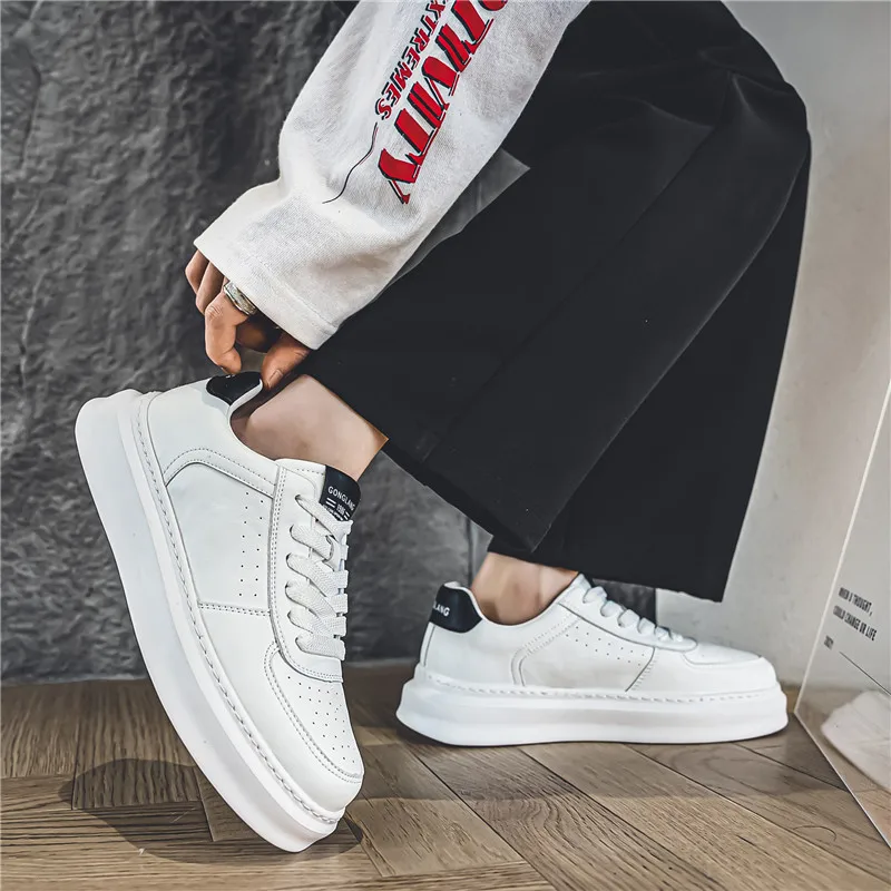 

2023 New Autumn Spring Sneakers Men Vulcanized Shoes Platform Fashion White Leather Shoes Casual Sneakers Men Chaussure Homme