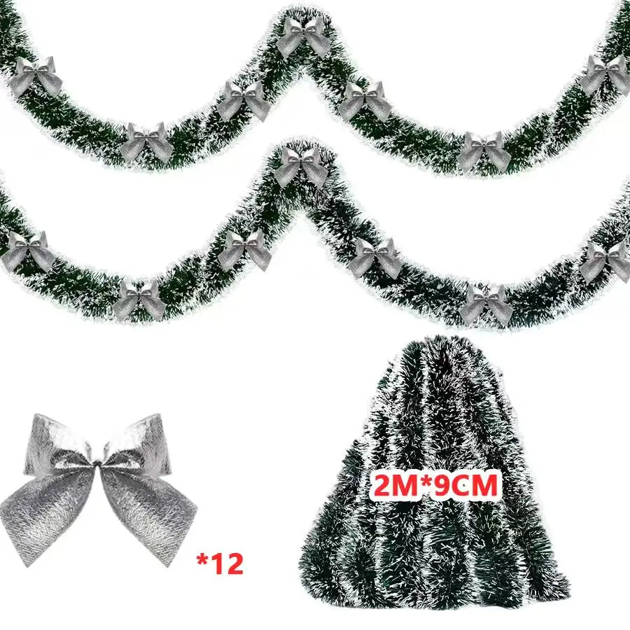 Festive Green Tinsel Ribbon with Bow Garland