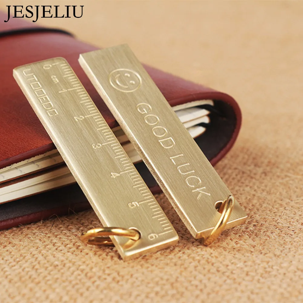 1Pcs 6cm Small Mini Copper Ruler Keychain 3mm Thickened Brass Metal Ruler Copper Key Pendant Number Plate Drafting Supplies drawing ruler straight ruler metal ruler