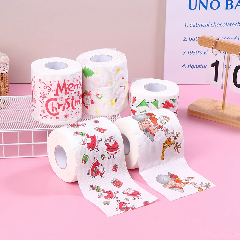 Creative Cartoon Toilet Paper Christmas Pattern Series Roll Paper Santa Claus Reindeer Hygienic Rolls Funny Napkins