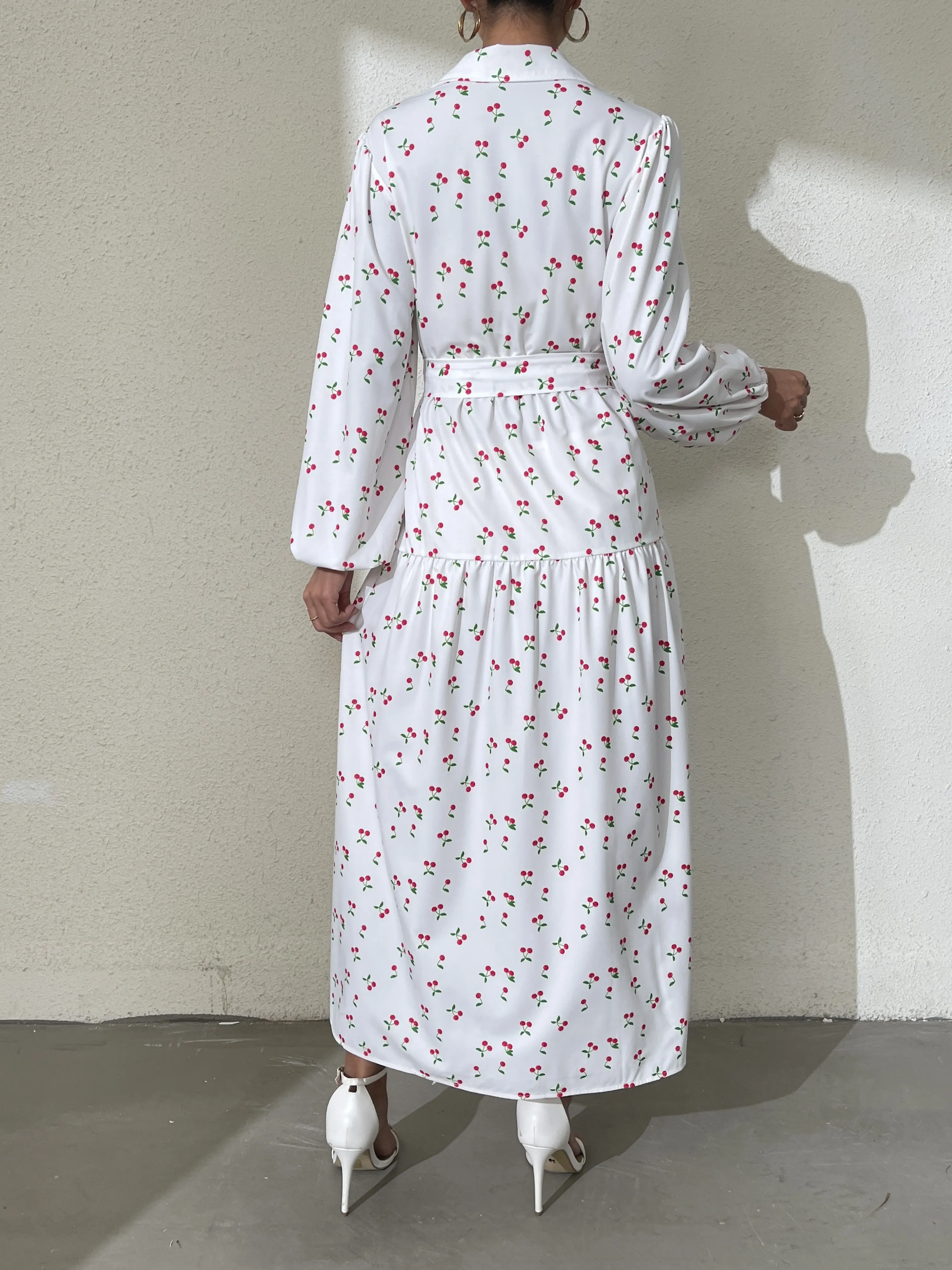 Ramadan Abaya Floral Print Button Front Dress, Casual Lantern Sleeve Dress For Spring & Fall, Women's Clothing Kebaya Kaftan