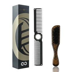 Premium Beard Grooming Kit: Dual - Sided Barber Comb & Boar Bristle Wooden Beard Brush (Small Set)